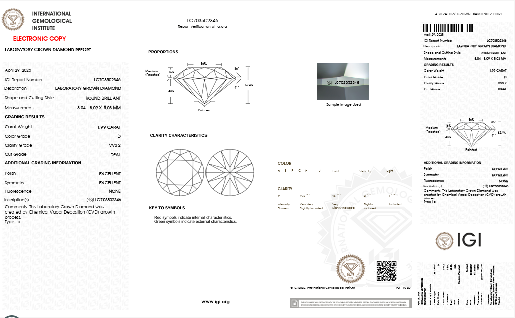 1.99 Carat Round VVS2 Color-D Ideal-Cut Diamond (IGI#703502346)
