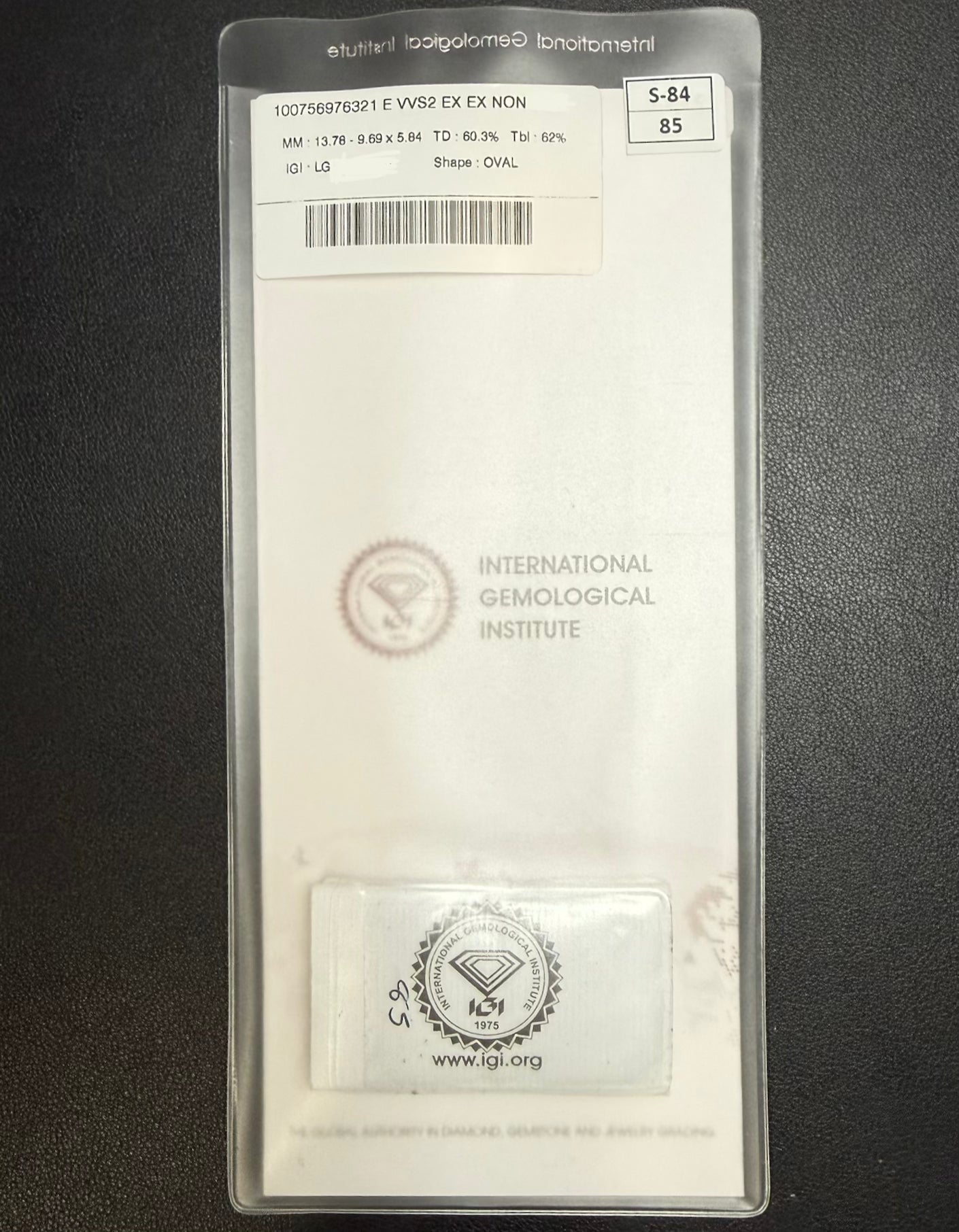 5.04 Carat Oval VVS2 Color-E Diamond (IGI#694554597)