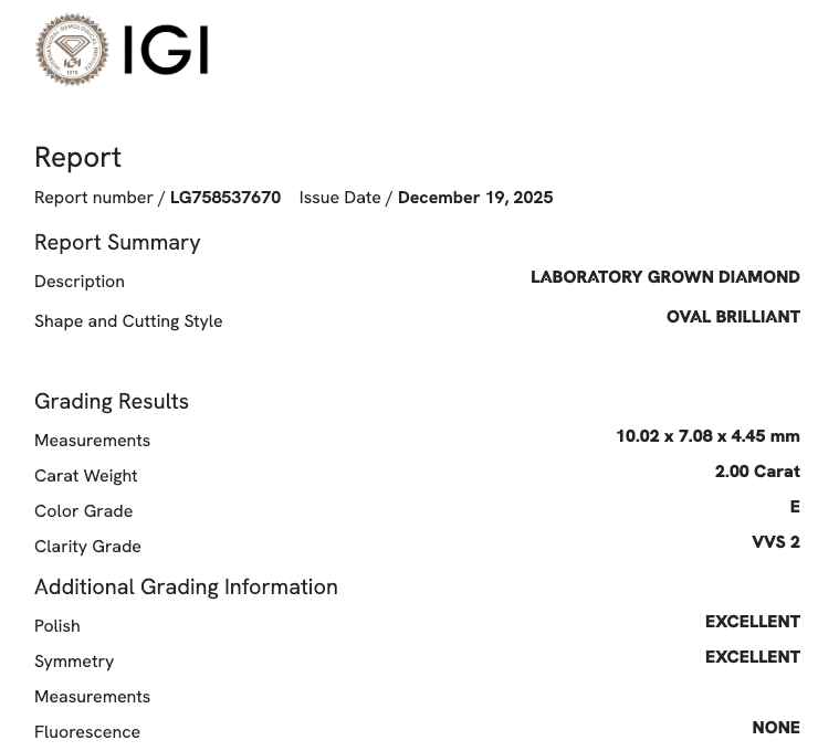 2.00 Carat Oval VVS2 Color-E Diamond (IGI#731523540)