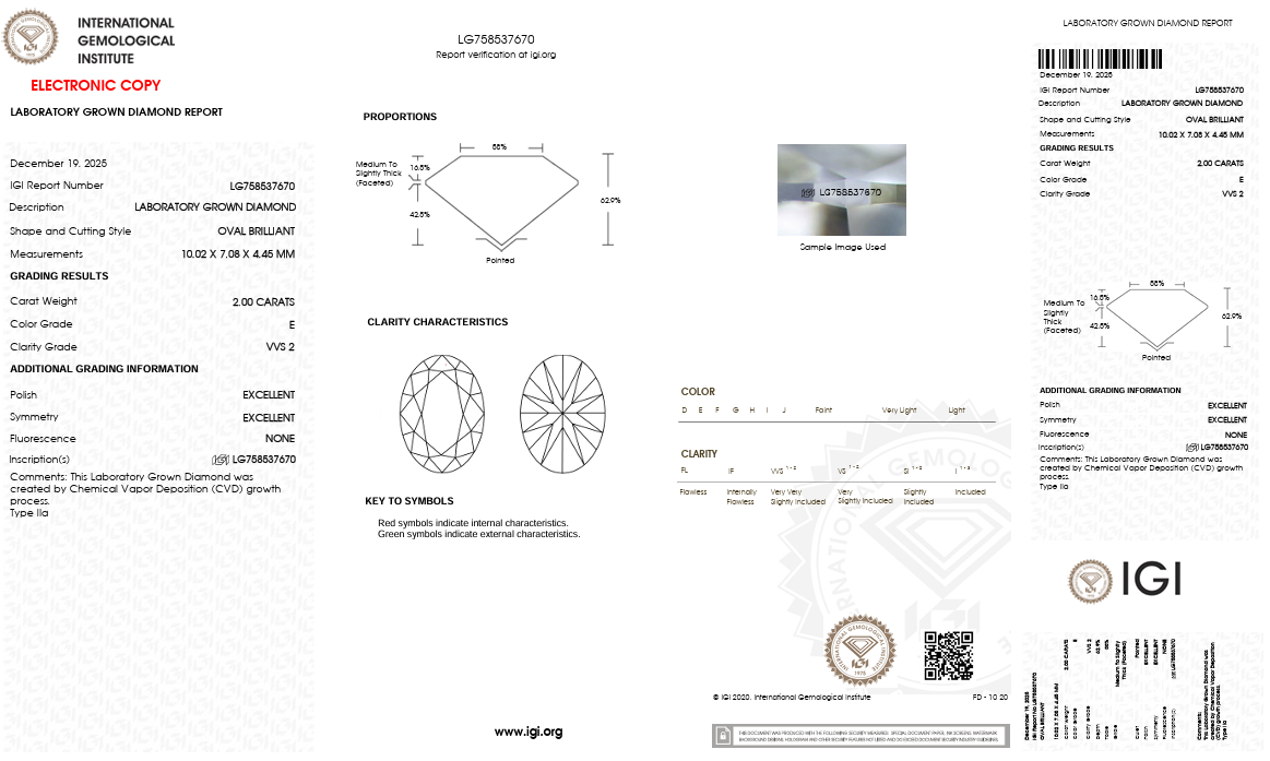 2.00 Carat Oval VVS2 Color-E Diamond (IGI#731523540)