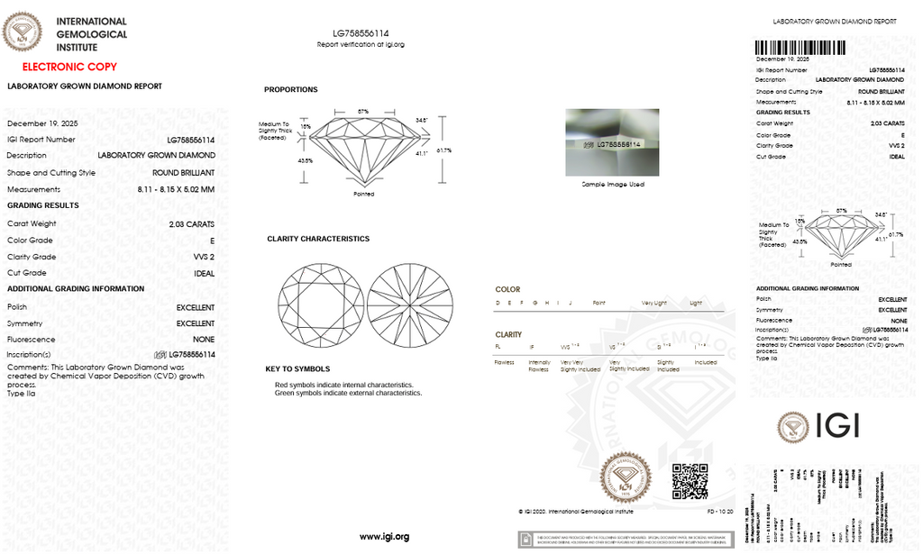 2.03 Carat Round VVS2 Color-E Ideal-Cut Diamond (IGI#758556114)