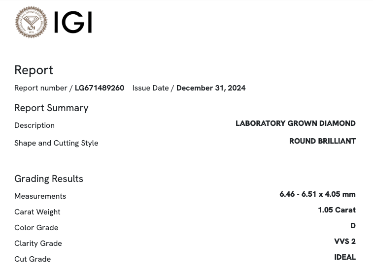 1.05 Carat Round VVS2 Color-D Ideal-Cut Diamond (IGI#671489260)