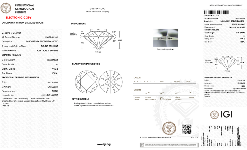 1.05 Carat Round VVS2 Color-D Ideal-Cut Diamond (IGI#671489260)
