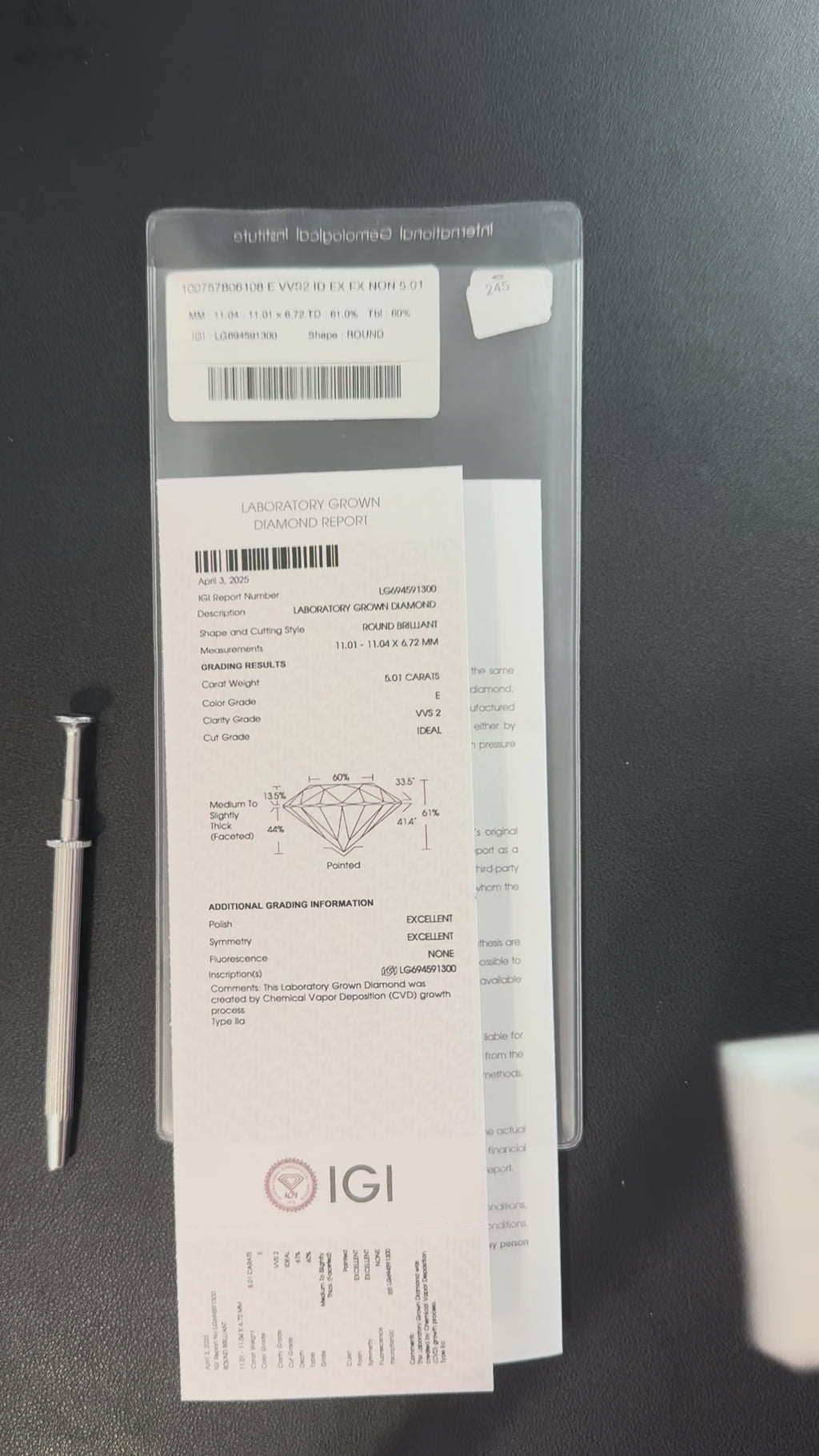 5.01 Carat Round VVS2 Color-E Ideal-Cut Diamond (IGI#694591300)