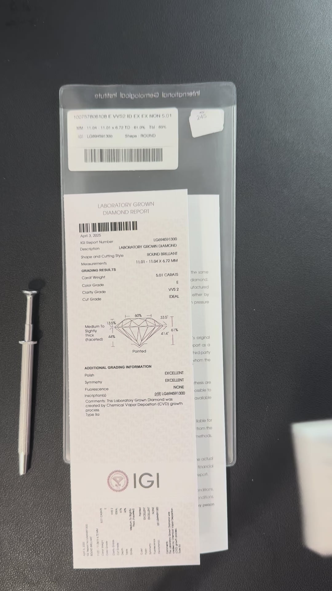 5.01 Carat Round VVS2 Color-E Ideal-Cut Diamond (IGI#694591300)